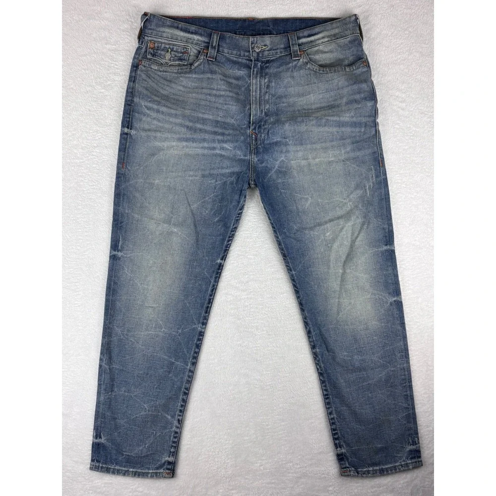 True Religion Slim Drop Rise Jeans Distressed Denim Size 38 (40 Measured)